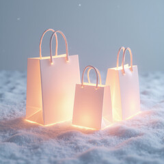 3D Shopping Bags Emoji as Glowing Light Sources