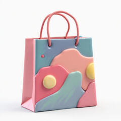 3D Single Shopping Bag Emoji Featuring Abstract Art Design