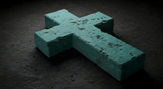 Teal Stone Cross Religious Symbol Faith Spirituality Hope God Christianity Church Belief Worship Memorial Remembrance Peace