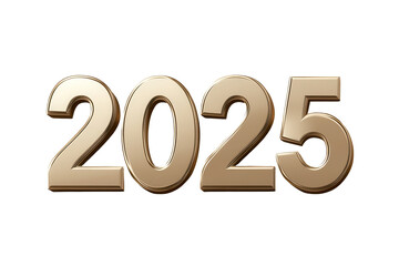 Decorative golden text of the year 2025 isolated on a transparent background with a clean design suitable for various visual projects and promotions