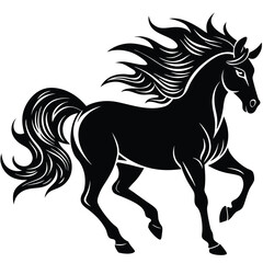 Obraz premium Black Silhouette of a Horse Running Mane and Tail Flowing Dynamic Pose Powerful Stance