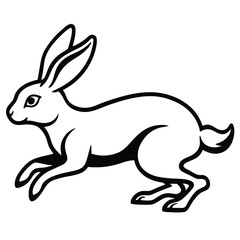 Obraz premium Black Silhouette of a Rabbit Leaping Side Profile White Background hare