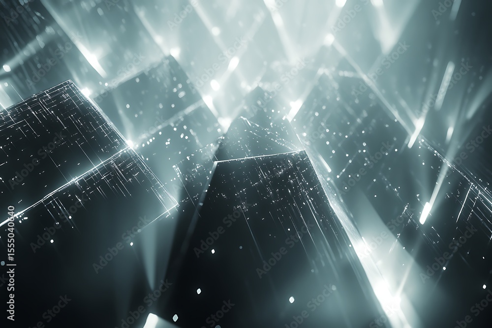 Aufkleber abstract geometric pyramids with illuminated lines and bokeh lights creating futuristic art