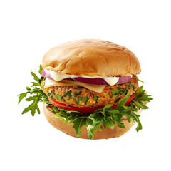 Delicious veggie burger with fresh ingredients isolated on transparent background