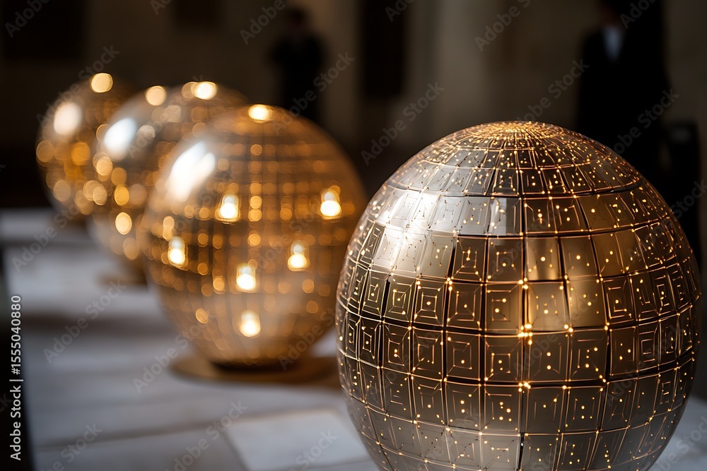Aufkleber glowing sphere art installation with geometric patterns and bokeh effect for design projects