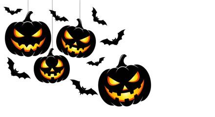 Halloween pumpkins and bats isolated on transparent background