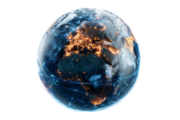 Earth at night showing global network connections.