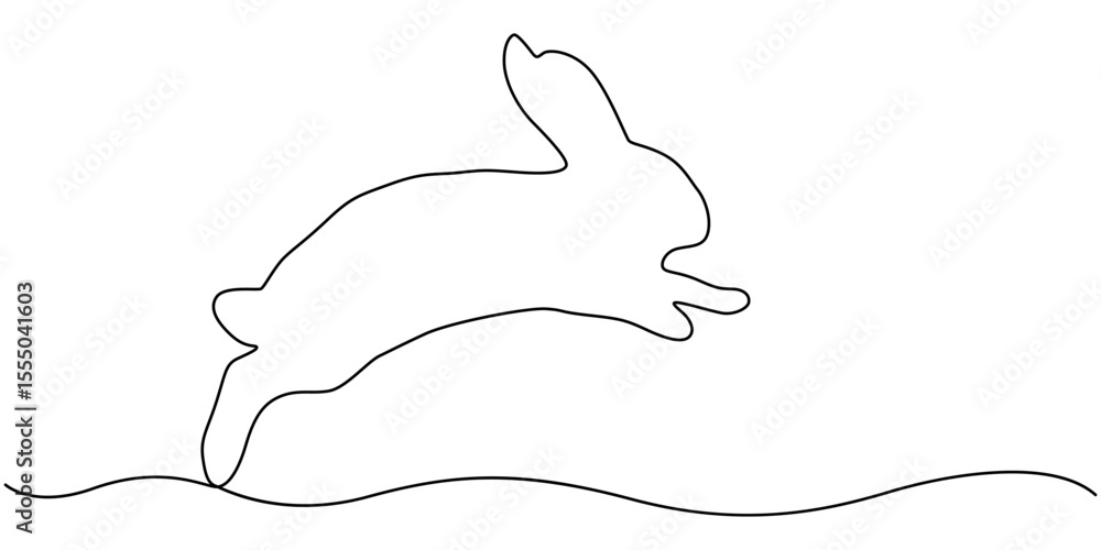 Poster continuous one line drawing of bunny. cute rabbit silhouette with ears in simple minimalistic style 