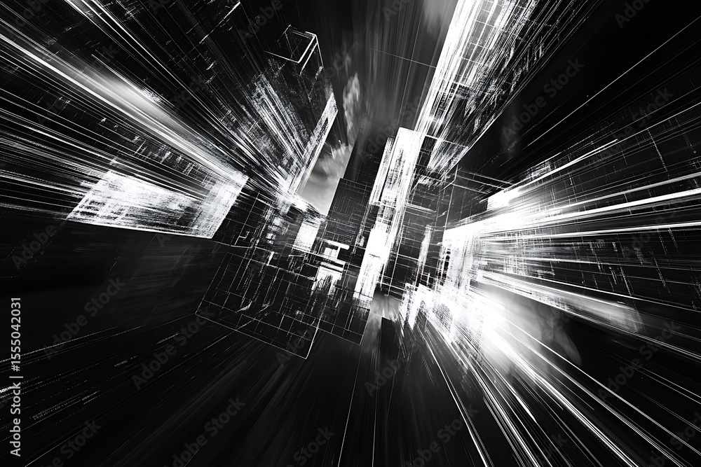 Poster abstract architecture with geometric shapes and light rays for futuristic designs