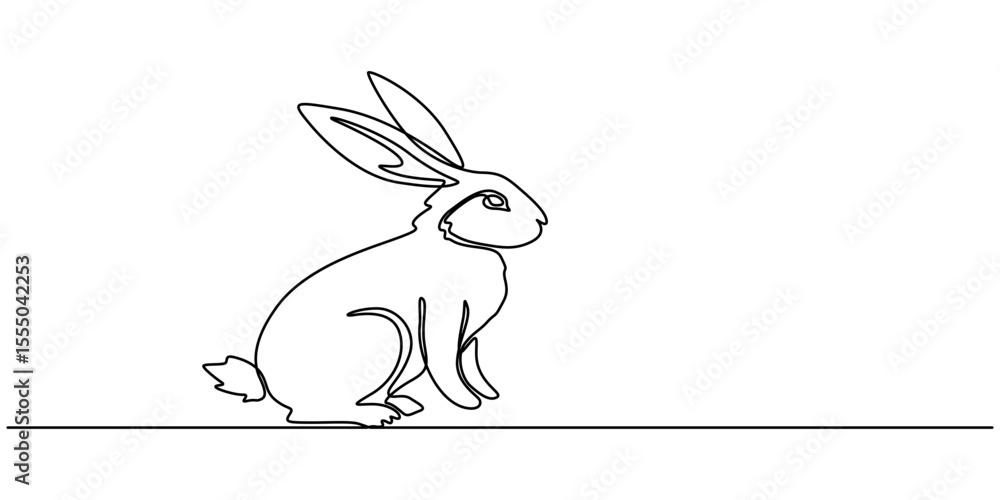 Aufkleber continuous one line drawing of bunny. cute rabbit silhouette with ears in simple minimalistic style 