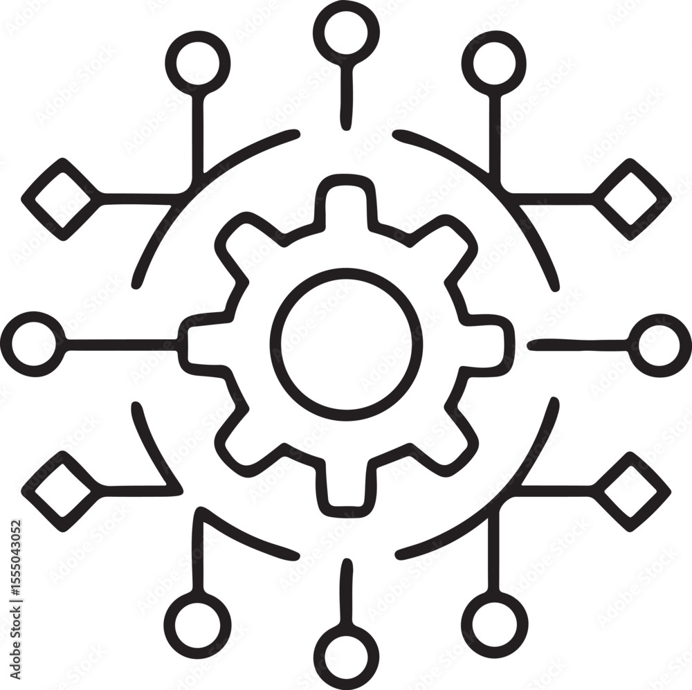 Poster gear icon in minimal flat line art style for tools configuration settings and system ui use