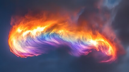 Fototapeta premium A swirling cloud of vibrant colors orange purple and blue against a dark sky backdrop abstract art