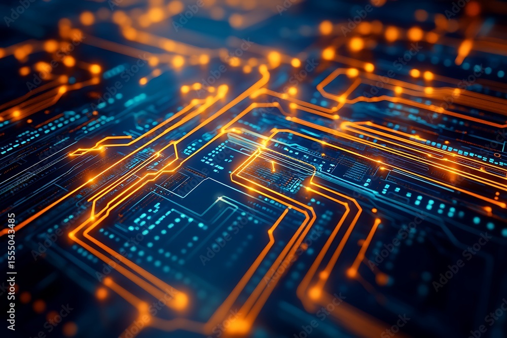 Poster abstract technological background with glowing circuit board pattern for futuristic innovation
