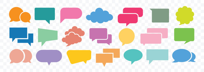 Colorful communication speech bubbles collection. Black speech bubbles different shapes. chatting, message box. chat box or chat vector square and doodle icon. Speech bubbles set in retro style.