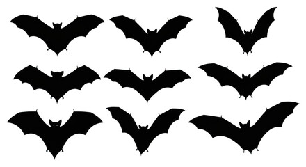 Fototapeta premium Bats flying in silhouette isolated on transparent background
