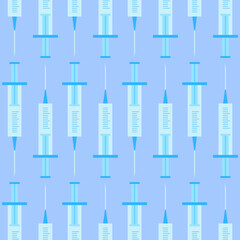 Seamless medical pattern of syringes on a blue background