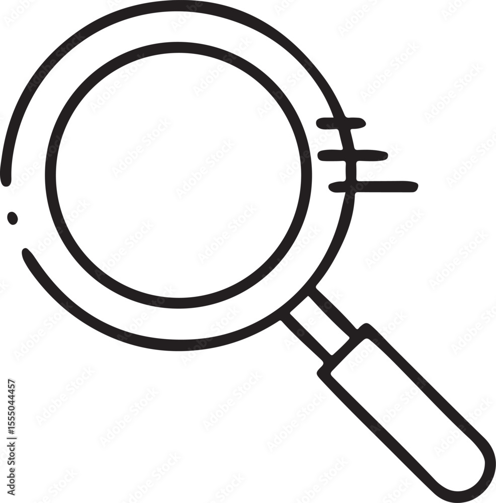 Poster magnifying glass icon in minimal black line art for search research and web zoom features