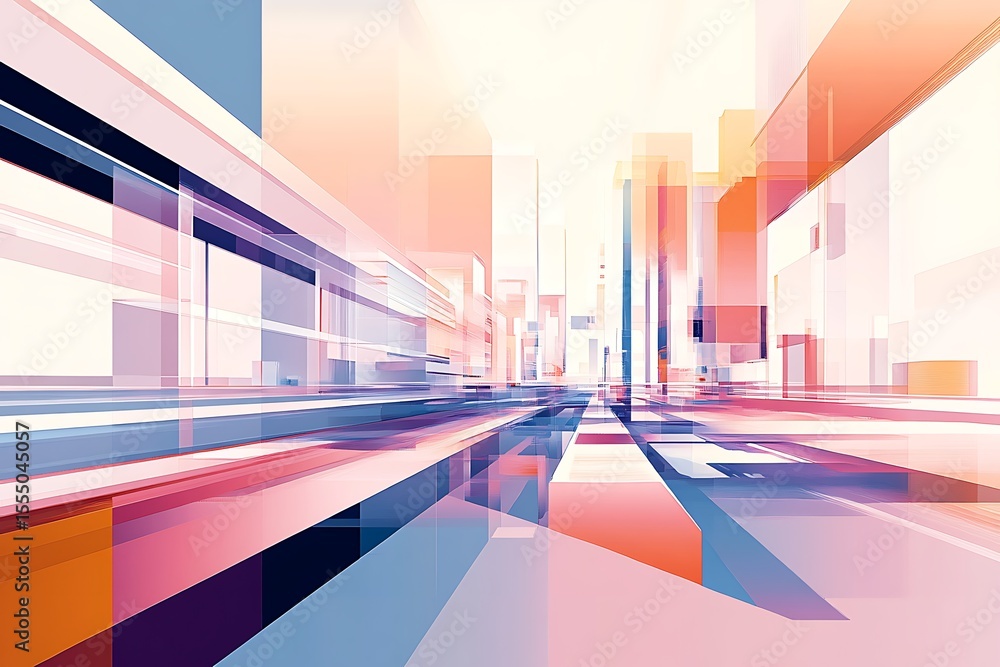Poster abstract city architecture design with geometric shapes and vibrant color palette