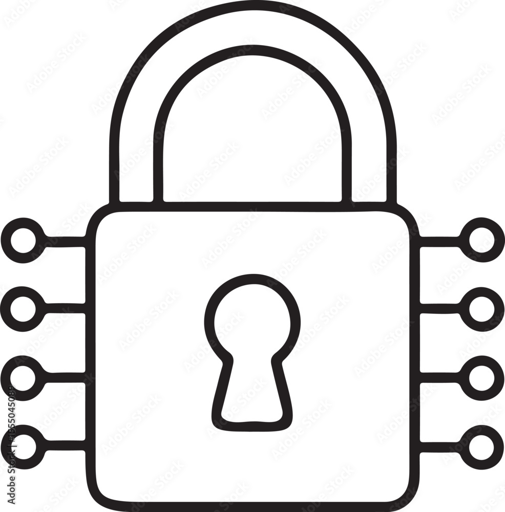 Poster secure lock icon in clean black line art for safety authentication and privacy access themes