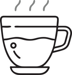 Coffee Mug Vector Icon in Flat Black Style Featuring Simple Lines for Drinks and Cafe Branding