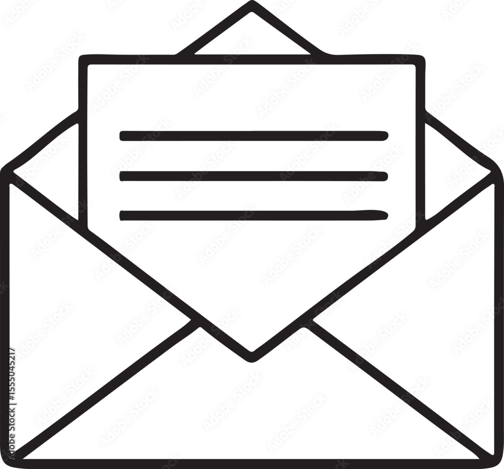 Poster email envelope icon in flat black line style for contact message inbox or digital communication