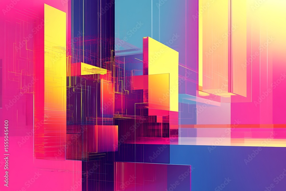 Fototapete abstract architectural rendering with vibrant colors and geometric shapes and lines