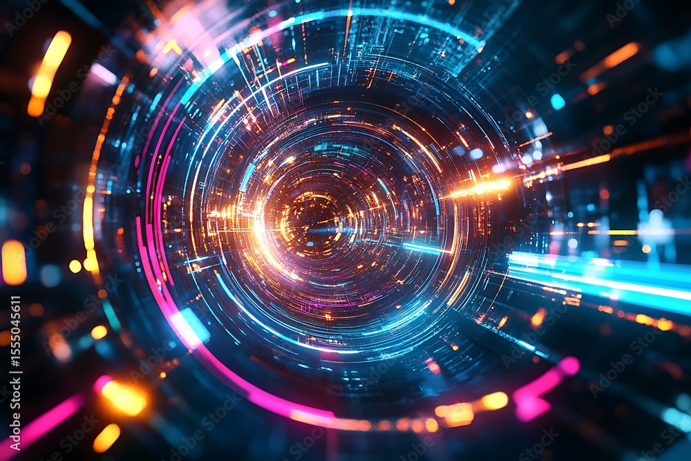 Aufkleber abstract technology background with glowing neon lights and data streams for innovation