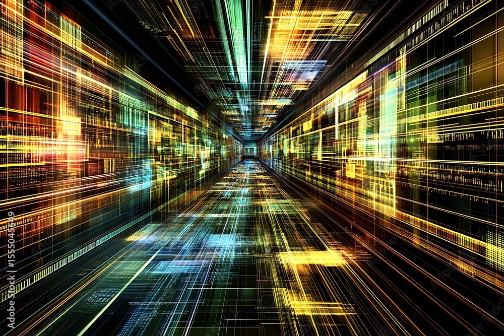 Aufkleber abstract data stream tunnel visualization with digital technology and futuristic network