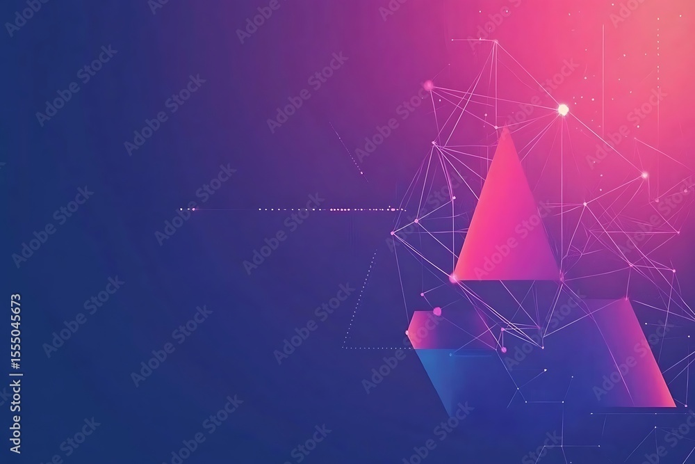 Poster abstract technology background with geometric shapes, network connection and gradient colors