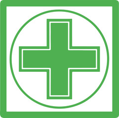 Obraz premium Healthcare Icon with Green Cross in Minimal Style for Hospital Medical Clinic and Health Themes