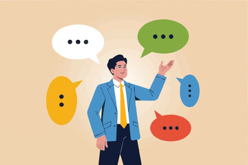 Man with speech bubbles isolated on transparent background