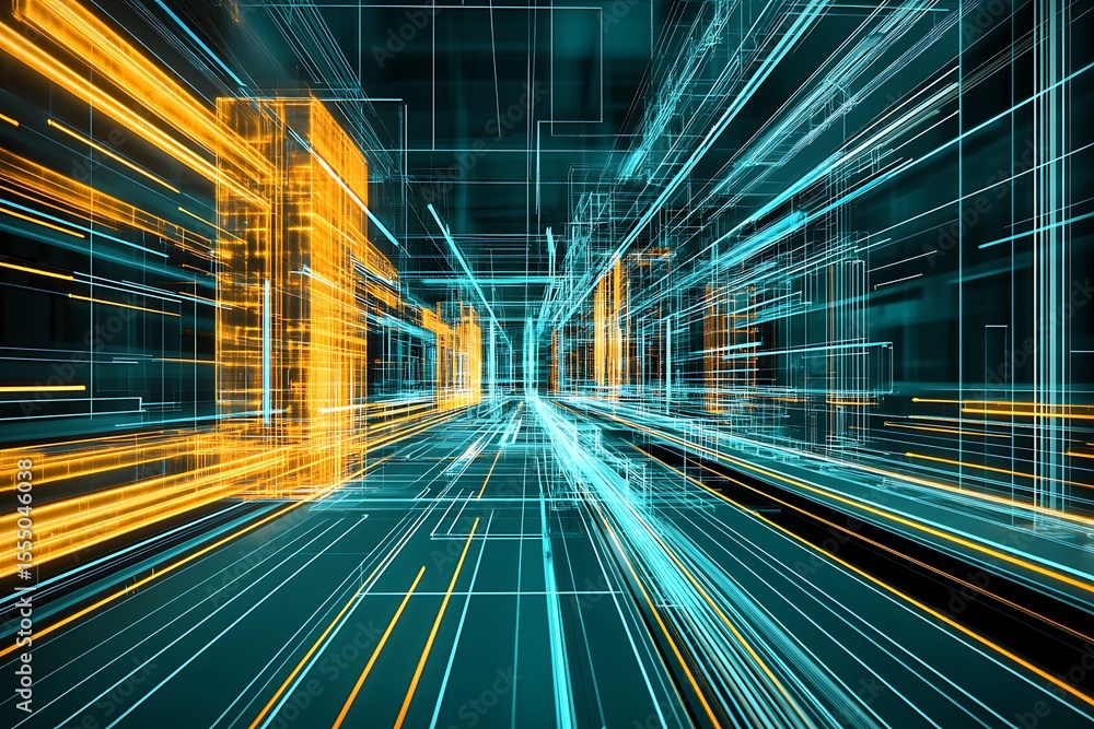 Poster abstract technology background with glowing lines and geometric shapes for futuristic design