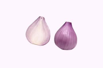 Whole and Halved Purple Shallot Isolated on Background