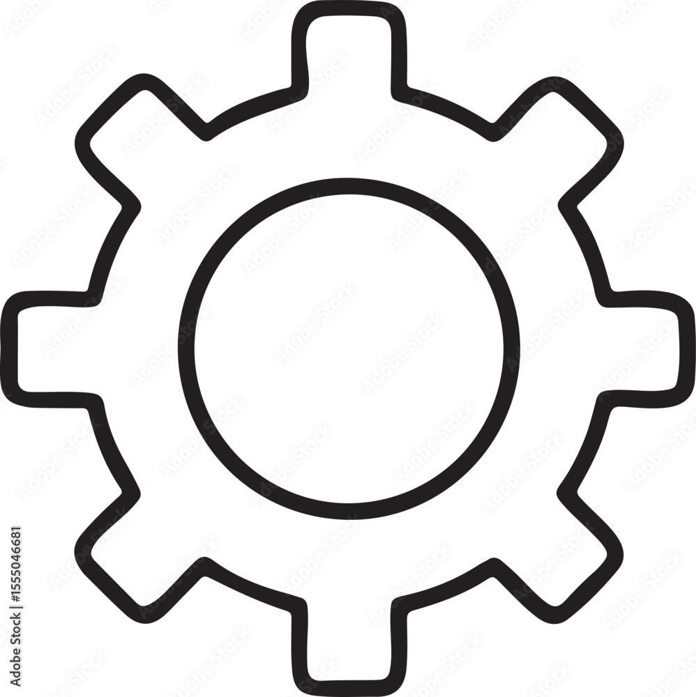 Poster flat black gear icon featuring minimalist line design for tools settings configuration and system