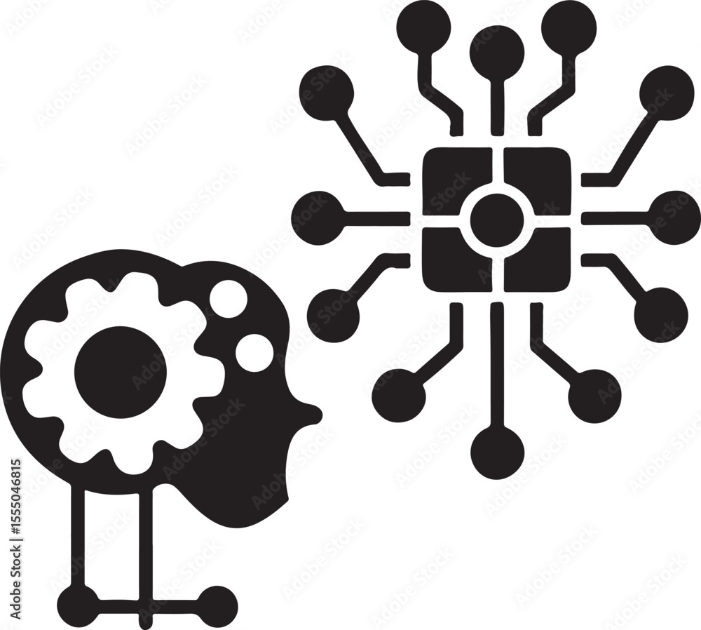 Poster artificial intelligence icon set featuring robot ai brain neural network and automation elements