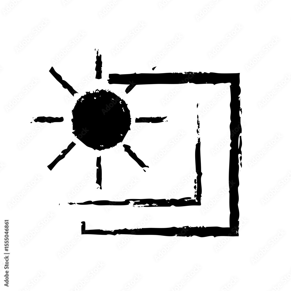 Poster sun in frame icon isolated on white background in sketch style