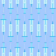 Seamless medical pattern of syringes on a blue background