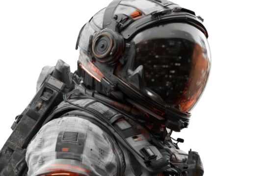 Astronaut in a high-tech space suit isolated on a planetary terrain during a space exploration mission