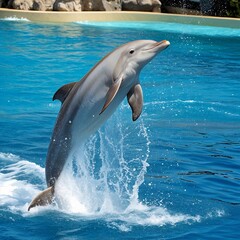 Naklejka premium Dolphins jumping out of the water in the blue ocean