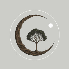 vector green tree with leaves, and This is a picture of the tree of life, in which there is a moon and a tree