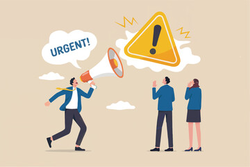 Man with megaphone announcing urgent to a crowd isolated on transparent background