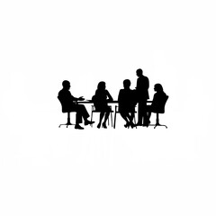 Silhouette of a group discussing investment opportunities at a conference on white background