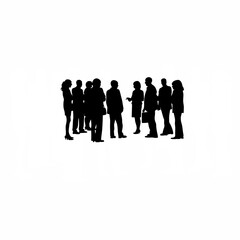 Silhouette of a group discussing sales strategies in a huddle on white background