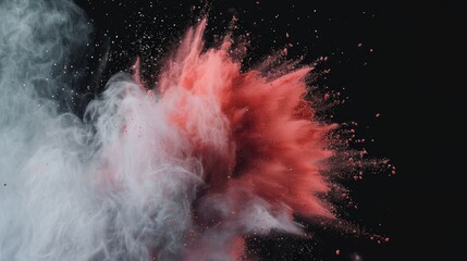 red and white explosion of dust and debris. The red and white colors are vibrant and eye-catching, creating a sense of energy and excitement. The image is dynamic and full of movement, as the dust
