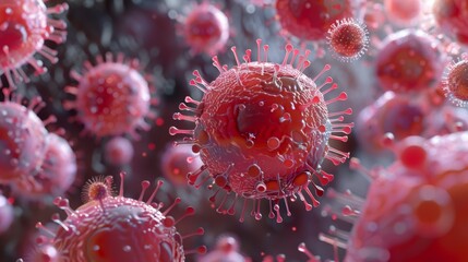 bunch of viruses are floating in the air. The viruses are brown and have a fuzzy appearance, Group of virus cells. 3D illustration, Coronavirus cells