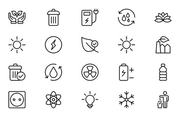 Fototapeta premium Environment line Icon Set. A vibrant collection of icons promoting sustainability and eco-friendliness, environmental awareness and conservation efforts.