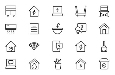 Public Utilities line Icon set, Modern, Scalable Line Art for Water, Electricity, Waste Management & Public Services.