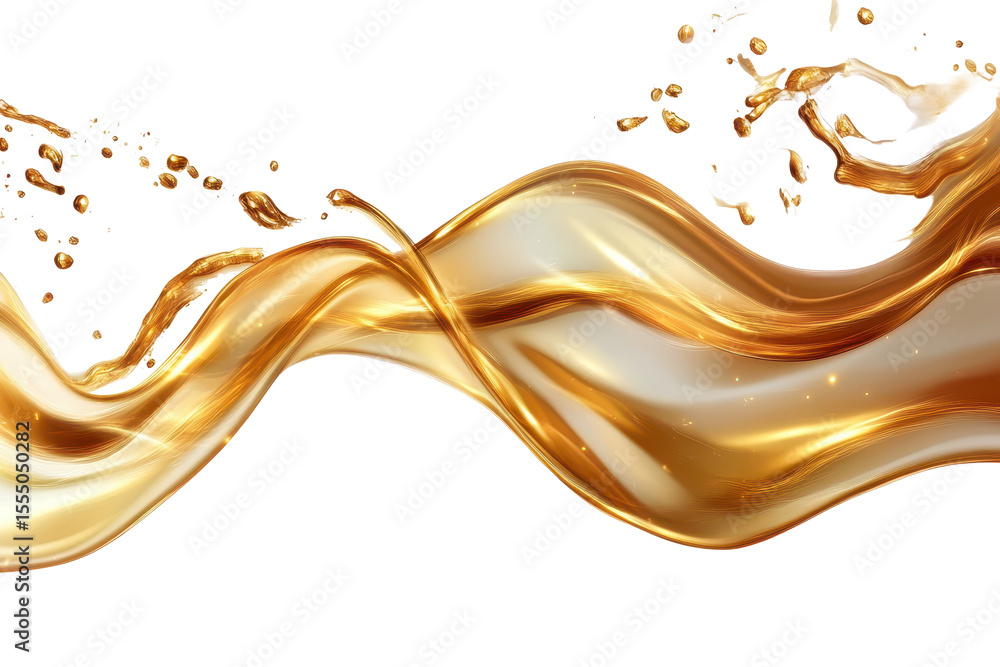 Aufkleber golden liquid stream flows gracefully in a dynamic pattern against a transparent background, capturi