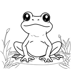 A delightful line art drawing of a frog, ideal for pond life coloring books,