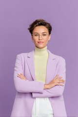 Stylish Woman in Lavender Sequin Blazer